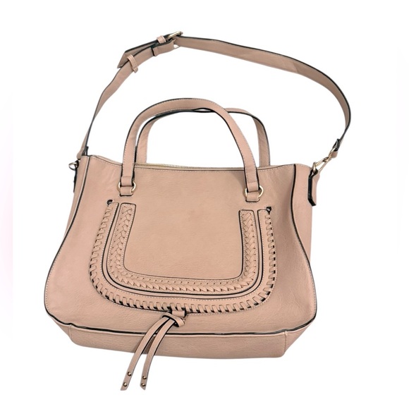 Sole Society Whipstitch Taupe/pale pink  Faux Leather Satchel - Picture 1 of 6